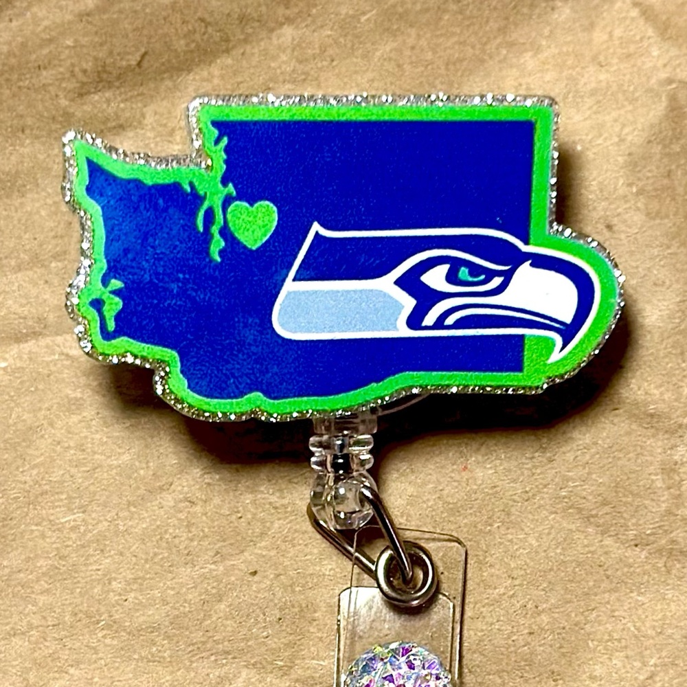 Blue and Green Washington State Seattle Seahawks Badge Reel